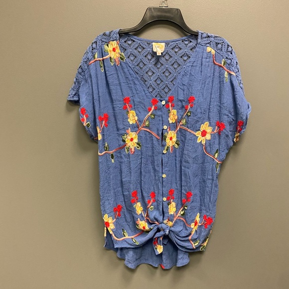 Anthro Brand Fig & Flower Embroidered Front Tie Top 2X - Picture 1 of 9